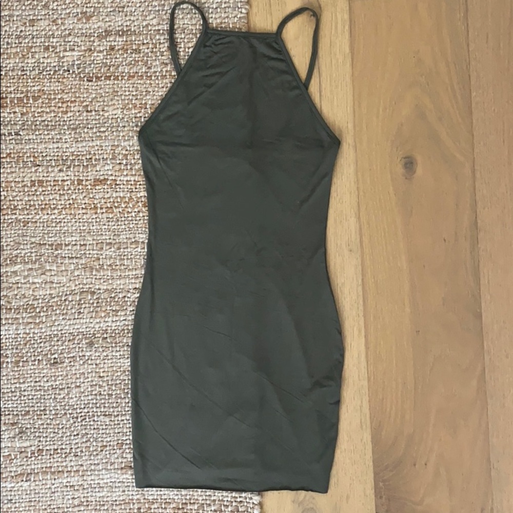Prettylittlething Khaki 90s Neck Bodycon Dress - Picture 3 of 5